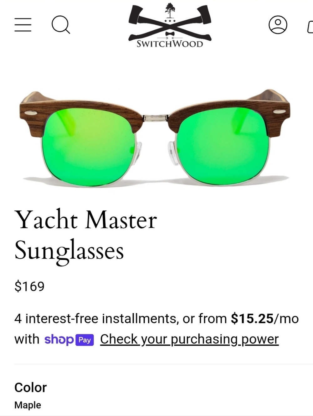 Switchwood Yacht Master Wooden Frame Handmade Sunglasses